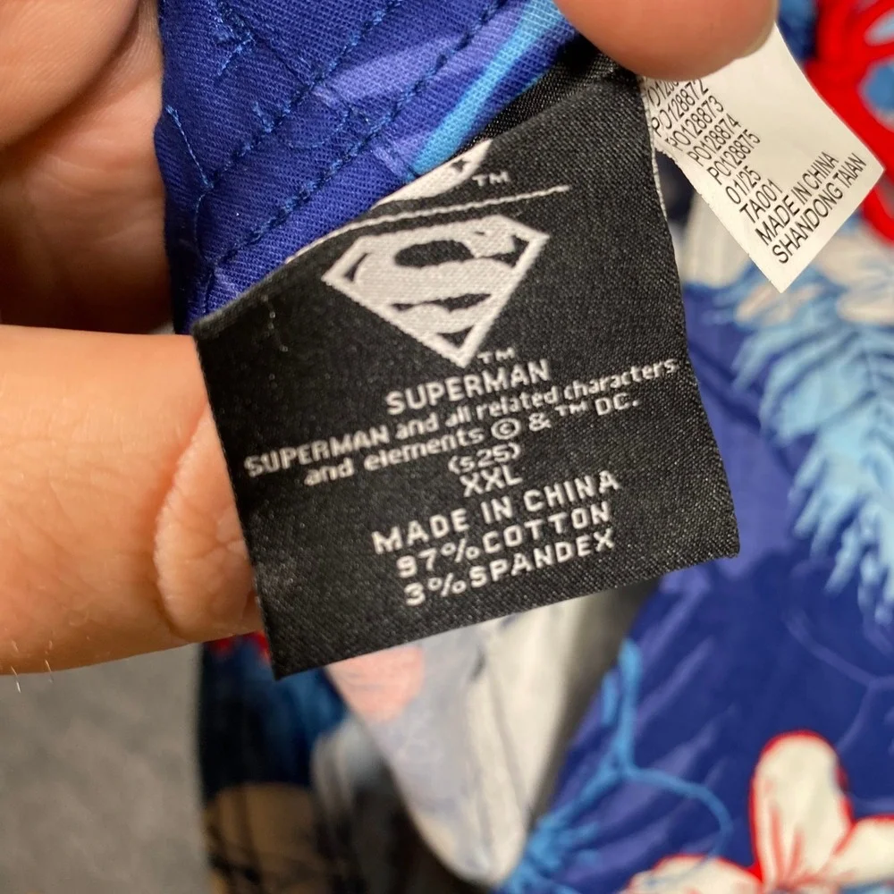 Superman Mens XXL Swim Trunks Blue Tropical Hawaiian Floral Board‎ Shorts NWT